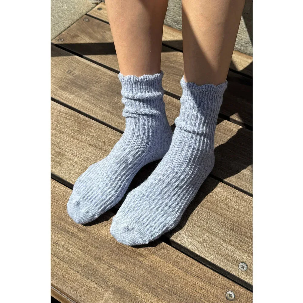 Le Bon Shoppe - Linen Scallop Socks | Pale Blue